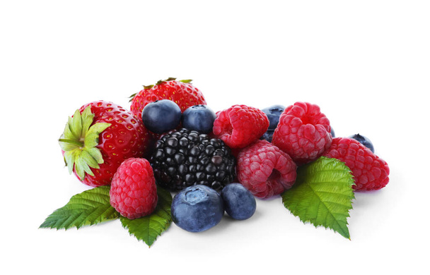 Mix of different fresh berries isolated on white - Фото, зображення