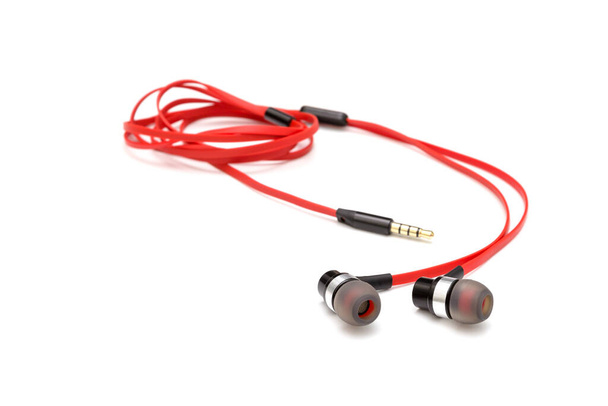 red earphone isolated on white background - Photo, image