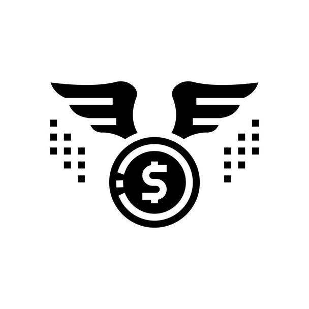 монета с вектором иконок крыльев. монеты с крыльями знак. черная иллюстрация с изолированным контуром - Вектор,изображение
