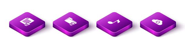 Set Isometric Delete file document, folder, Music note, tone and Cloud sync refresh icon. Vector. - Vector, Image