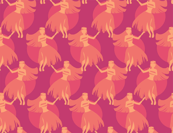 Seamless repeating pattern of hula dancers on purple background - Vector, afbeelding