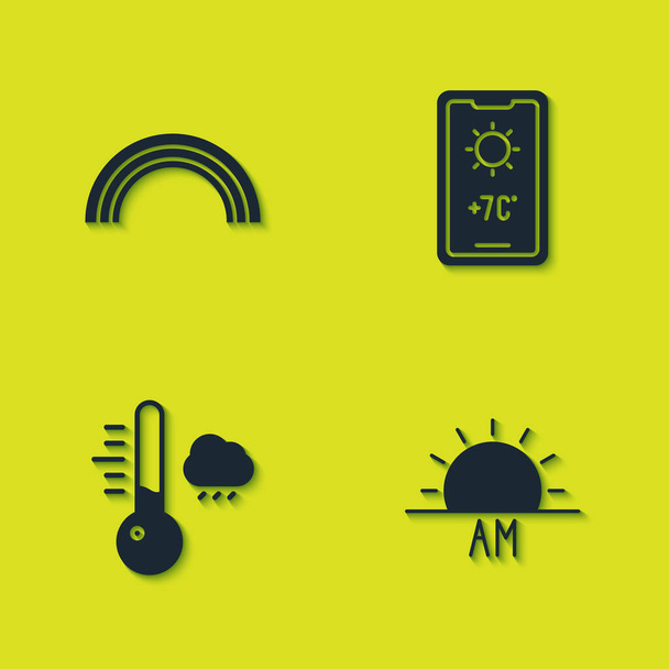 Set Rainbow, Sunrise, Meteorologie thermometer en Weersverwachting icoon. Vector. - Vector, afbeelding