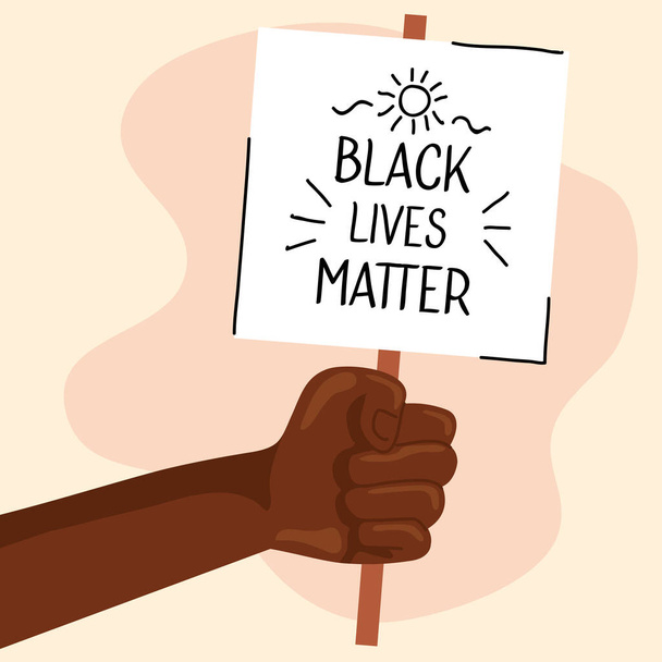 остановить расизм, с рукой и баннером, черная жизнь имеет значение концепции - Вектор,изображение