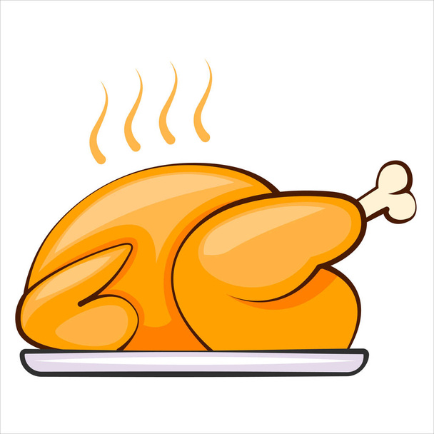 Baked turkey for Thanksgiving Day. Thanksgiving Turkey isolated vector illustration. Baked chicken. Grill chicken.  Roasted poultry on plate.  - Vector, Image