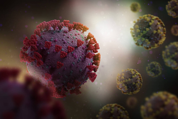 3D ilustrace koronového viru koronaviru COVID-2019 v mikroskopu - Fotografie, Obrázek