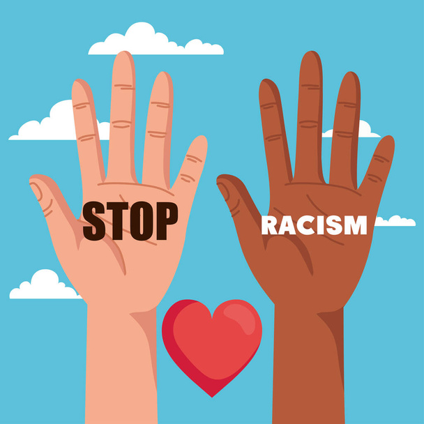 Stop Rassismus, mit Hand und Herz und Wolken auf dem Hintergrund, schwarze Leben Materie Konzept - Vektor, Bild