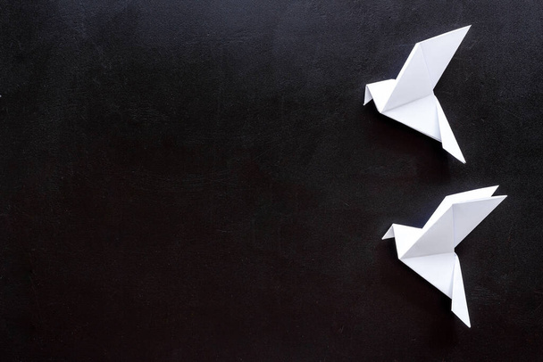 Origami concept. Paper birds top view, copy space - Photo, Image