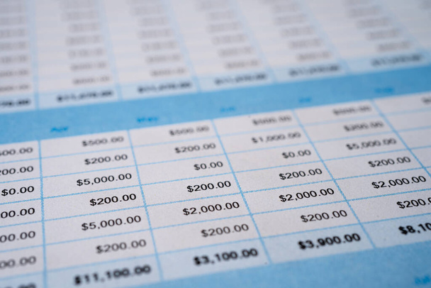 Spreadsheet tabel papier Financiële ontwikkeling, Account, Statistieken Investeringen Analytische onderzoeksgegevens - Foto, afbeelding