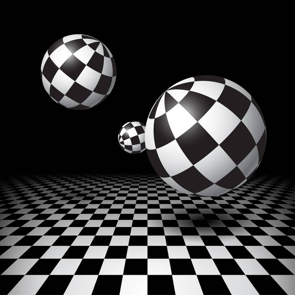 Magic balls over the checkered floor - Διάνυσμα, εικόνα