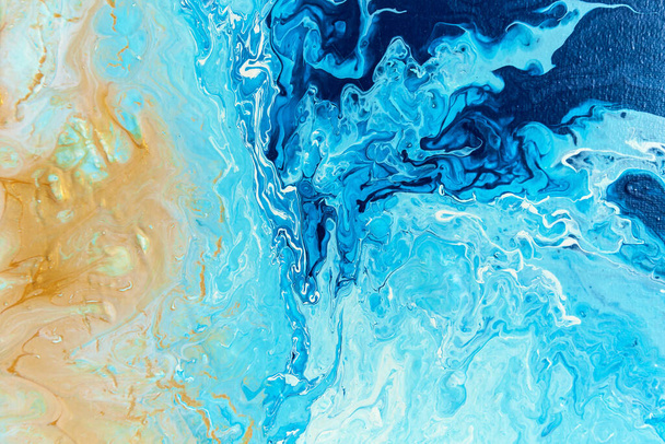 Drawing technique fluid art. Abstract colorful texture, wallpaper, background for design and creativity. Acrylic Mixing, Contemporary Art, Liquid Art. - Фото, изображение