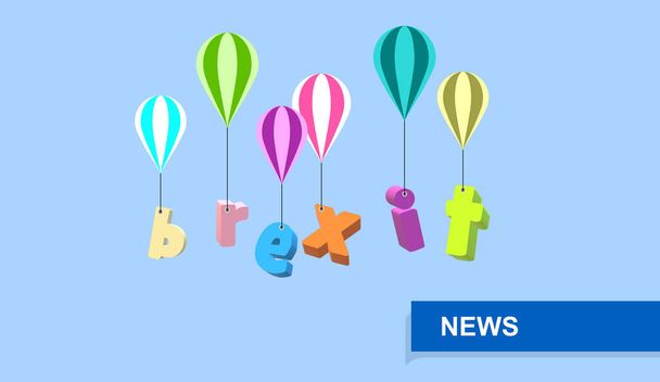Brexit sonrası. AB, İngiltere. Birleşik Krallık 'ın Avrupa Birliği' nden ayrılmasının afişi. 3D resim, sıcak hava balonları ve renkli uçan harfler. Haber, rapor ve bilgi. - Fotoğraf, Görsel