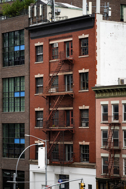New York City, New York / USA - May 5 2020: Brooklyn brownstone houses and facades. Brooklyn buildings with windows  - Φωτογραφία, εικόνα
