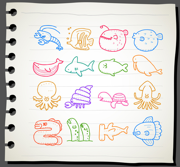 Sea creatures,animals icon set - Vektor, Bild