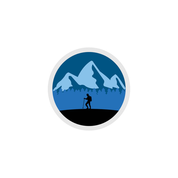 Adventure of a young man in the mountains, Concept of discovery, exploration, hiking, adventure tourism. - Vector, Image