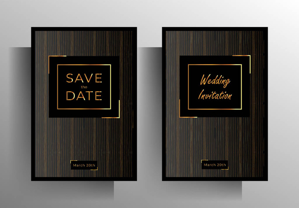 Design wedding invitation template set. Gold striped texture on a black background. Vector 10 eps. - Vector, Image