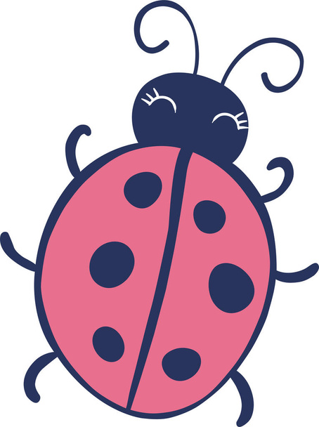 Vector illustration of cute ladybug, drawing of pink lady bug, t-shit print designs - Vektör, Görsel