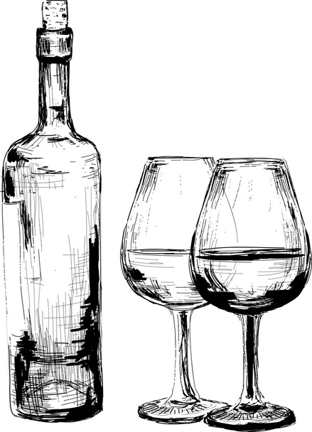 Flasche Wein und zwei Gläser - Vektor, Bild