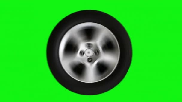 Autó kerék forgó, Szimulációja autós felfüggesztés videó hurok zöld képernyőn háttér. - Felvétel, videó