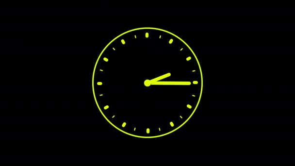 Leuchtend grüne Uhrenschleifenzeit in 12h mit auf schwarzem Hintergrund. - Filmmaterial, Video