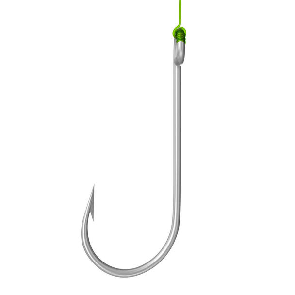 Steel fishhook isolated on white background realistic vector illustration. - Vector, Image