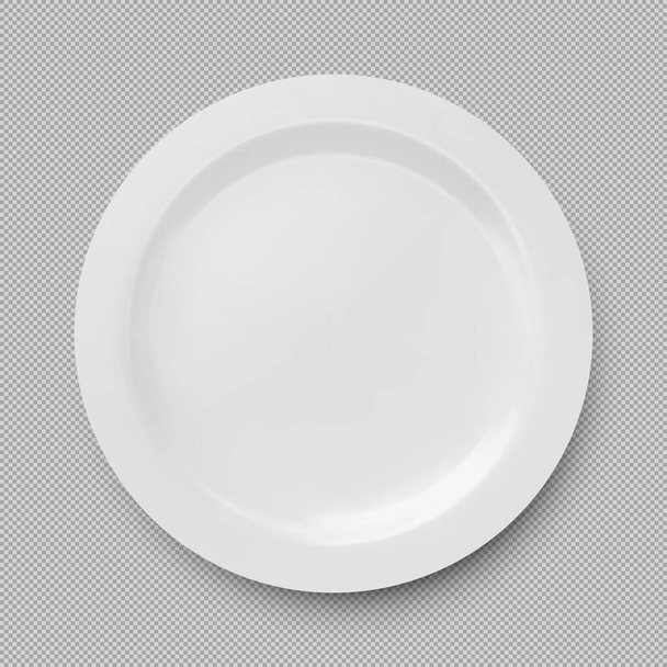 Piatto piatto bianco isolato su sfondo trasparente. Illustrazione vettoriale, elemento di design per stoviglie. - Vettoriali, immagini