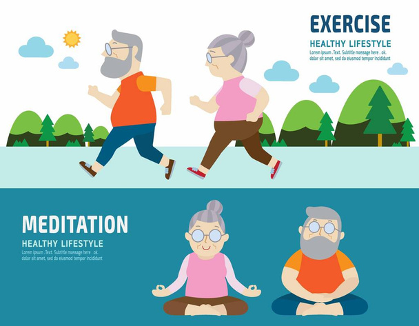 Senioren laufen Paar Senior. Lifestyle-Konzept für Aktivität. flach niedlich cartoon design vektor illustration. - Vektor, Bild