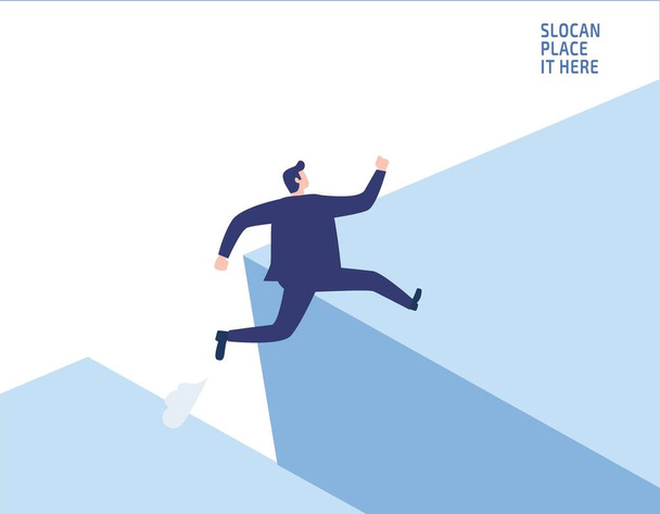 Бізнесмен стрибає через розрив бізнес-ризик і кидає виклик мужності людям бізнес-концепція Вектор плоский дизайн ілюстрація банер брошура маркетинг ізольований фон
 - Вектор, зображення