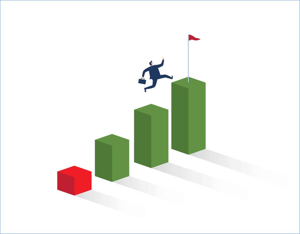 Business concept of goals illustration. Businessman running to the top of the graph. success, ambition, achievement and challenge. vector people flat design isolated background. - Vector, Image