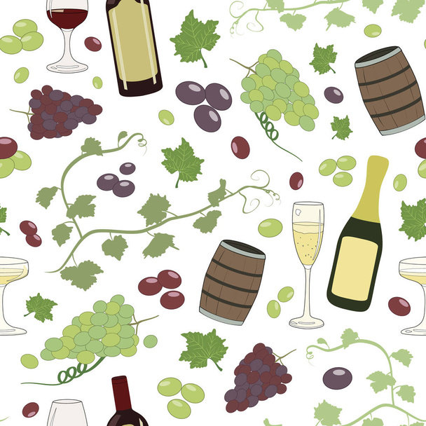 Vector white wine and champagne collection seamless pattern background. - Vector, Image