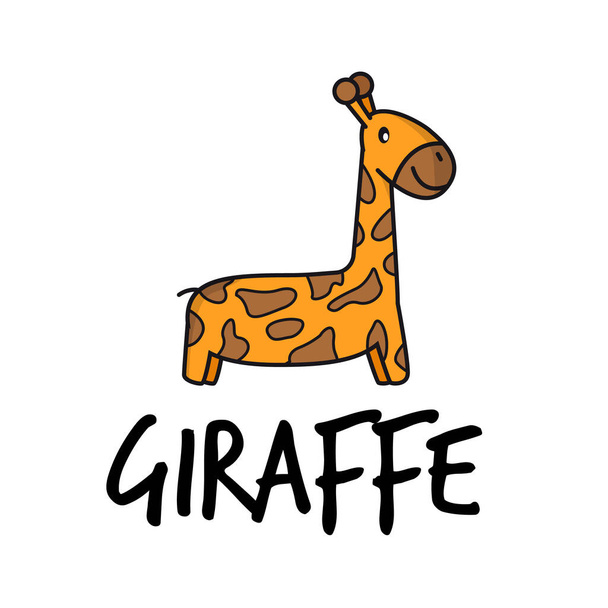 Logo de ilustración vectorial con jirafa animal e inscripción. Emblema con una jirafa y la inscripción jirafa. - Vector, imagen