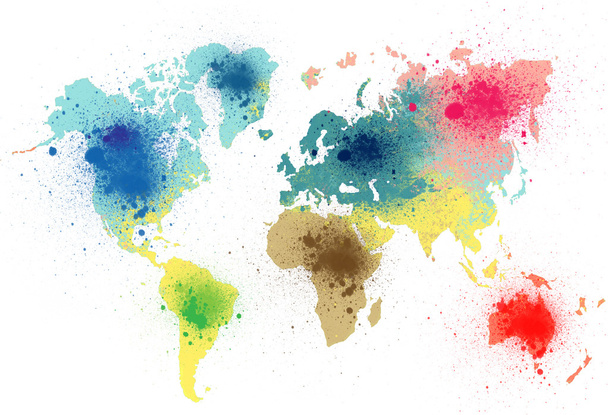 Bunte Weltkarte mit Farbspritzern - Foto, Bild