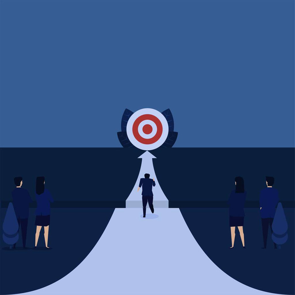 Businessman run to target with gap on front metaphor taking risk. - Vector, Image