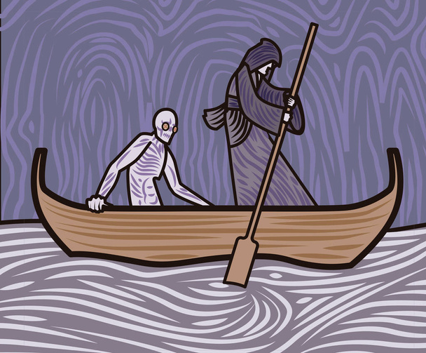 charon με σκάφος που ταξιδεύει σε στυξ θάλασσα - Διάνυσμα, εικόνα