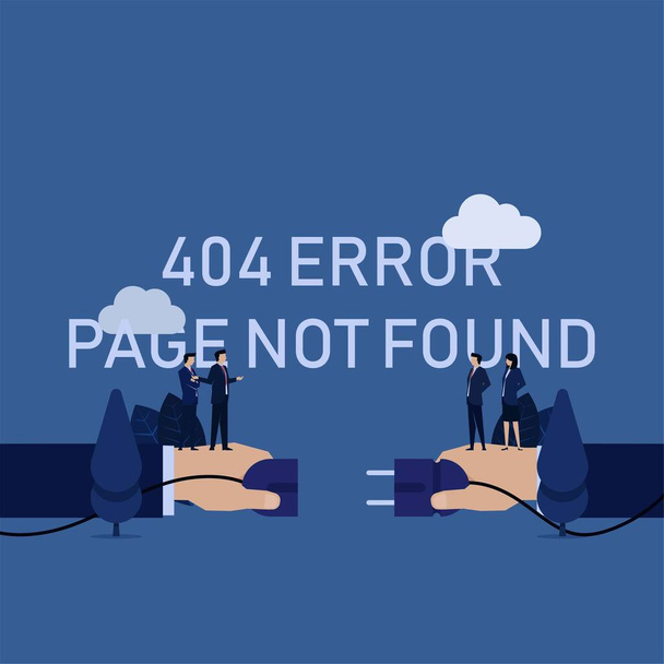Business 404 página de erro não encontrada mão remover soquete elétrico equipe reclamar. - Vetor, Imagem
