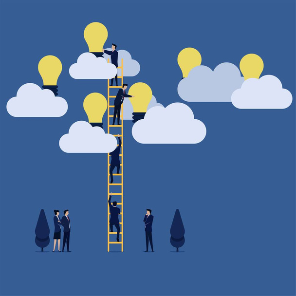 Business team harvest idea on cloud metaphor of get ideas online. - Vector, Image