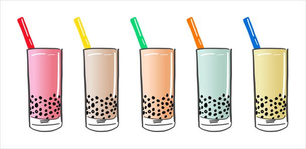 Bubble milk tea, Pearl milk tea , Different sorts of Boba. Yummy drinks. Ads with delicious tapioca. Vector.  - Vector, Image