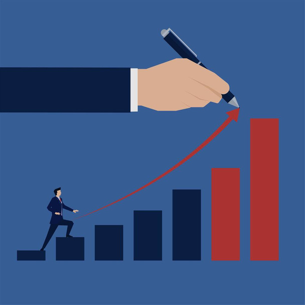Business flat vector concept businessman climb the bar chart metaphor of growth. - Vector, Image