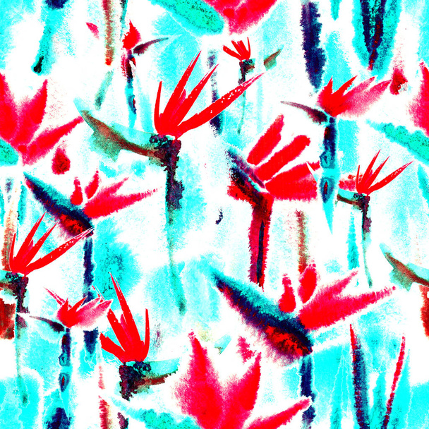 tropical jungle seamless pattern print watercolor tie dye endless repeat flower pastel delicate - Foto, Bild