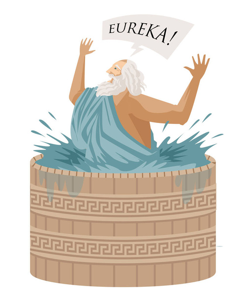 Αρχιμήδης του αρχαίου ιδιοφυούς μαθηματικού εφευρέτη της Συρακούσας που έλεγε "εύρηκα στο μπάνιο" - Διάνυσμα, εικόνα