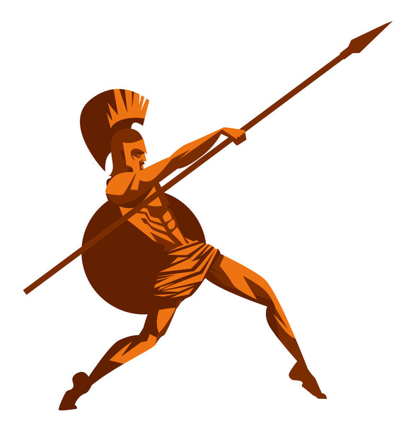 sotilas Spartan kreikkalainen kilpi ja keihäs - Vektori, kuva