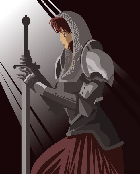 Jan of Arc Ortaçağ kadın kadın kadın aziz savaşçı şövalye - Vektör, Görsel