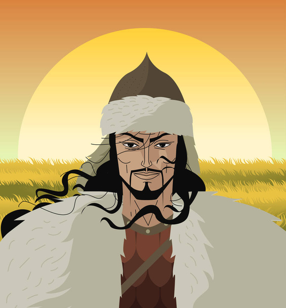 αρχαίος στρατηγός πολεμιστής ιδρυτής της αυτοκρατορίας των Μογγόλων - Διάνυσμα, εικόνα