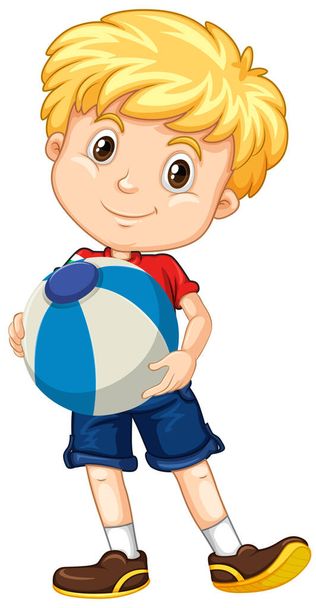 Блондинка хлопчик тримає ілюстрацію кольорового м'яча
 - Вектор, зображення