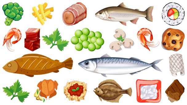 Σύνολο από φρέσκα συστατικά τροφίμων εικονογράφηση - Διάνυσμα, εικόνα