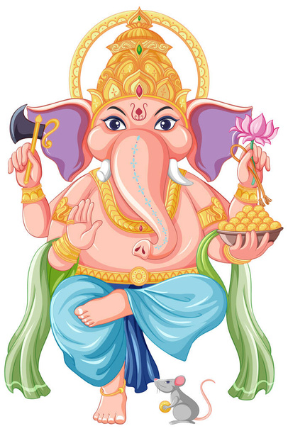 Lord Ganesha ilustracja stylu kreskówki - Wektor, obraz