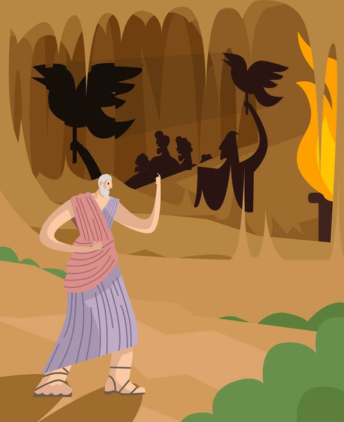 great philosopher greek thinker and shadows cave cavern allegory - Vector, Image