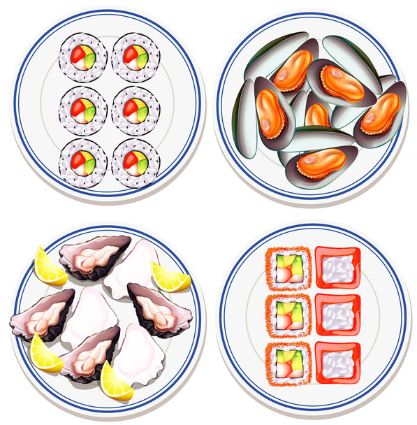 Vue aérienne de la nourriture sur l'illustration de plaque - Vecteur, image