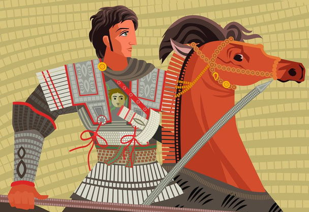 Alexander a nagy mozaik lovaglás egy ló - Vektor, kép
