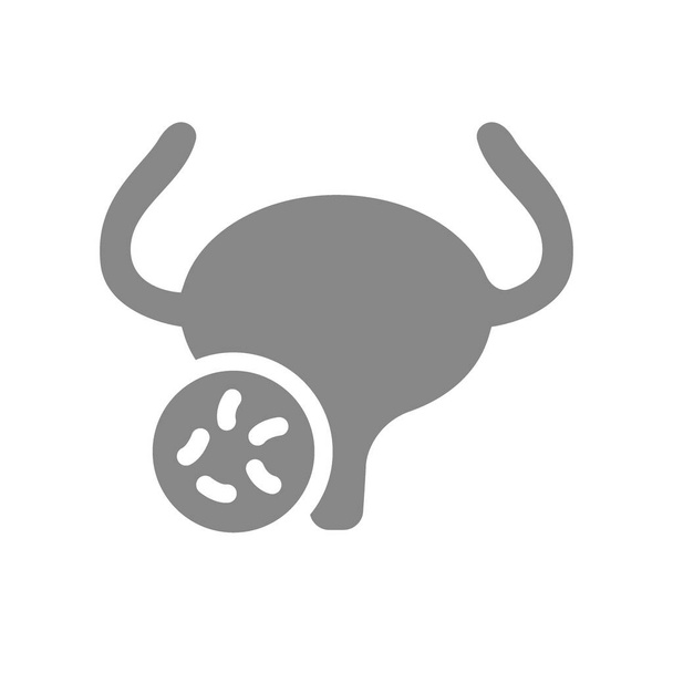 Pęcherz moczowy z ikoną bakterii szary. Choroba narządów wewnętrznych, symbol zapalenia pęcherza - Wektor, obraz