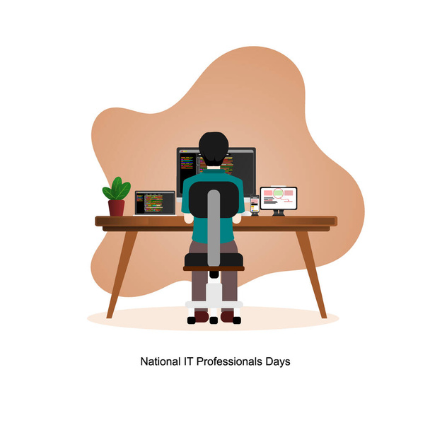 Día Nacional de la Ilustración Profesional de TI vector, diseño plano, imagen adicional incluye objeto de enfoque capa por capa - Vector, Imagen